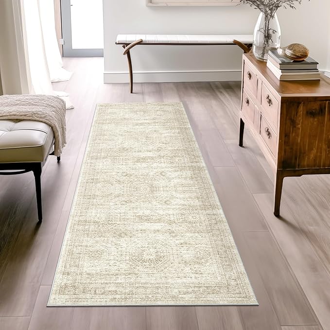 Runner Rug 2'x6' Washable Non-Slip Runner Rugs for Kitchen Bathroom Laundry Room Beige Vintage Floor Carpet Runners for Hallway Entryway