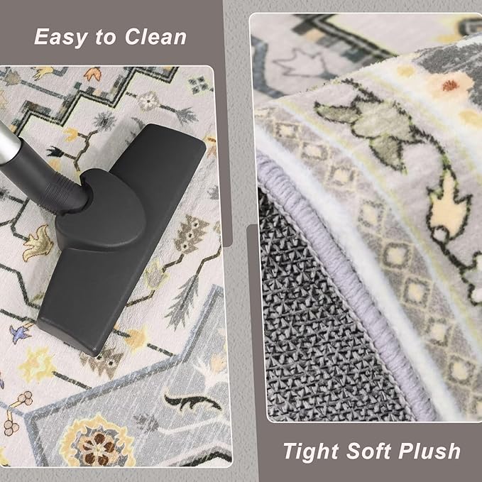 2x3 Grey Beige Small Area Rug for Entryway, Soft Washable Rugs with Non-Slip Backing for Bedroom Kitchen, Vintage Throw Carpet Laundry Entry Front Door Decor
