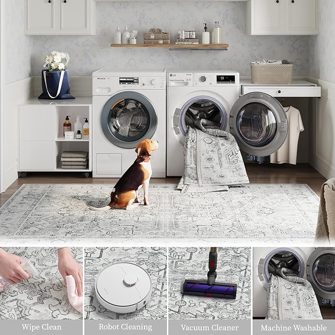 jinchan Runner Rug 2x7 - Vintage Hallway Machine Washable Rug Floral Non Slip with Rubber Backing Ultra-Thin Carpet Runner for Kitchen Bedroom Laundry Room Farmhouse Entryway (2x7ft,Grey)