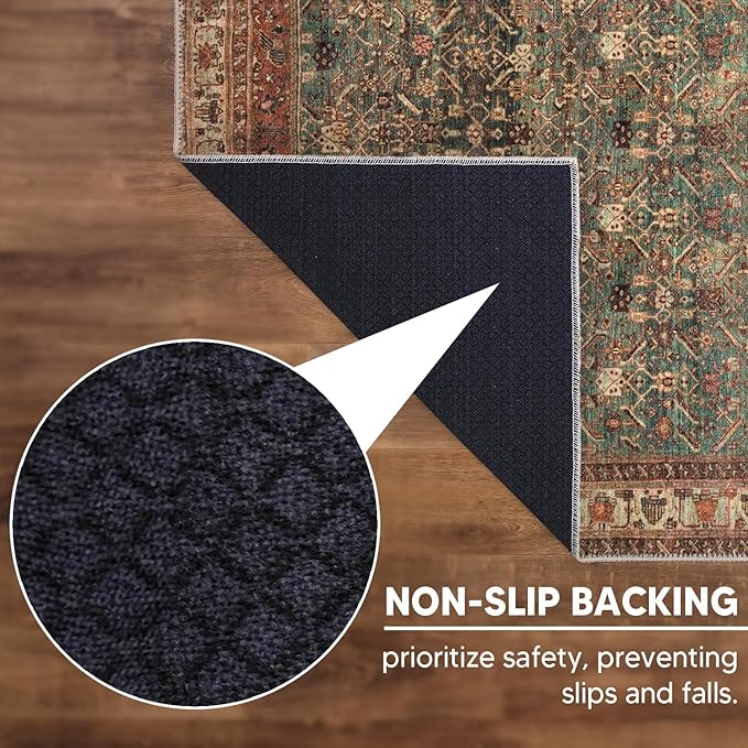 Keen Home Design 2x10 Rug - Machine Washable Runner Rug with Non-Slip Backing, Ideal for Hallway, Entryway, Kitchen, Laundry Room - Vintage, Easy Clean, Durable, Low Pile Rug - (2'6" x 10')