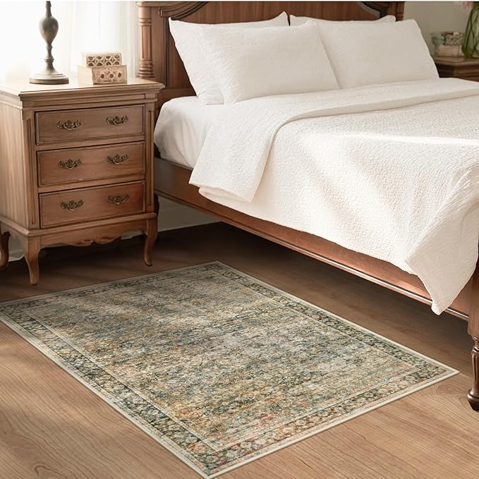 2x3 Area Rugs Entryway Rug: Washable Vintage Throw Rugs Soft Non Slip Small Rugs Low Pile Indoor Floor Door Mat Retro Distressed Rug for Entrance Bedroom Kitchen Laundry Room(Brown, 2'x3')