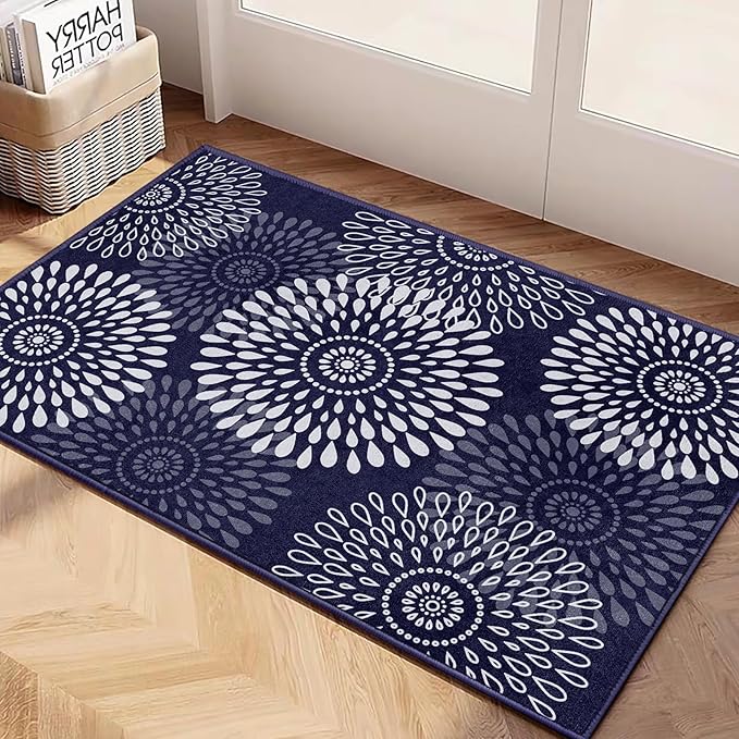 LuxStep Area Rug, 2'x3' Entryway Rug, Non-Slip Washable Hallway Runner Rug, Ultra-Thin Foldable Indoor Carpet for Kitchen Bedroom Bathroom, Blue