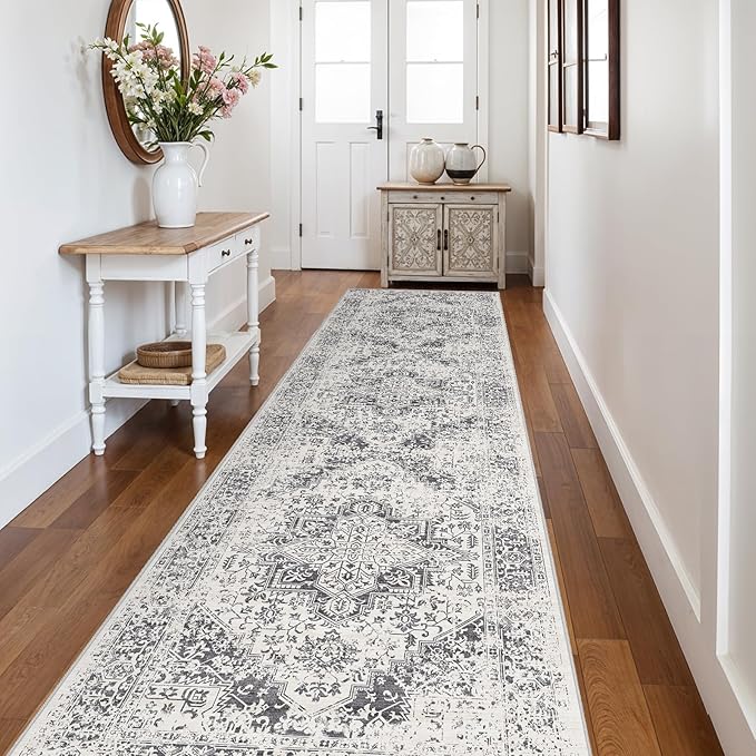 3x12 Hallway Washable Runner Rug: Machine Washable Kitchen Laundry Runner Vintage Non Slip Low-Pile Entryway Living Room Floor Mat Stain Resistance Indoor Floor Carpet for Entrance Living Room，Bridge