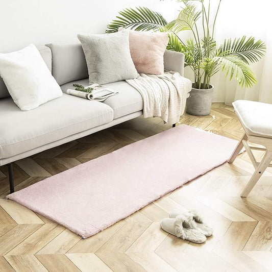 Ashler HOME DECO Ultra Soft Faux Rabbit Fur Chair Couch Cover Area Rug for Bedroom Floor Sofa Living Room Pink 2.2 x 6 Feet