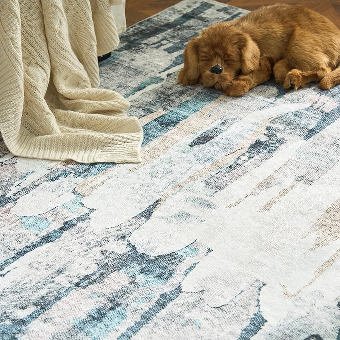 jinchan Area Rug 2x3 Modern Abstract Washable Entryway Rug Soft Small Blue Multi Contemporary Accent Mat Non Slip Backing Carpet for Kitchen Bathroom Laundry Room
