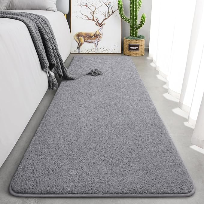 Keeko 2x8 Long Runner Rug, Grey Bedroom Bedside Runner Rug Living Room Carpet Area Throw Rugs for Hallway Soft Indoor Memory Foam Rugs for Teen Kids Classroom Nursery Dorm Laundry Room Decor