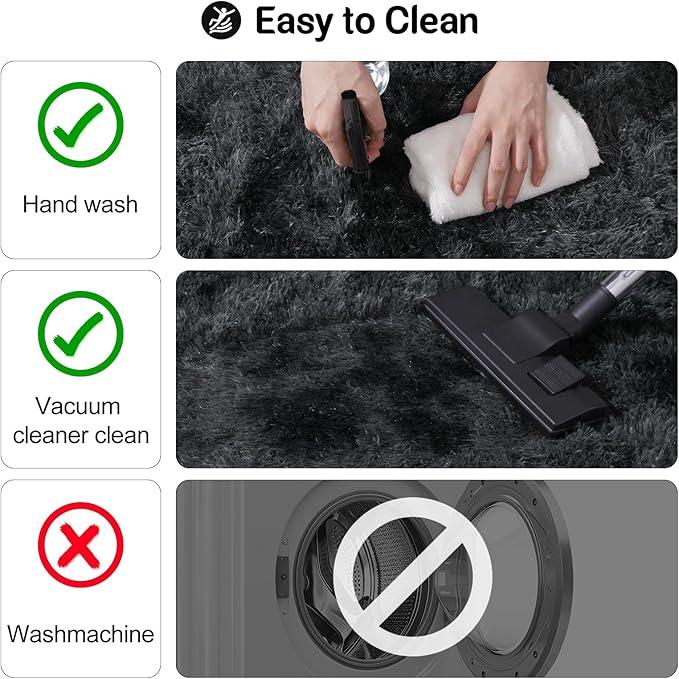 2x3 Rug for Bedroom, Fluffy Area Rugs for Living Room, Small Soft Shag Fuzzy Shaggy Carpets for Kids Boys and Girls Dorm with 4 Non-Slip Rug Tapes (2ft x 3ft, Tie-Dyed Black Grey)