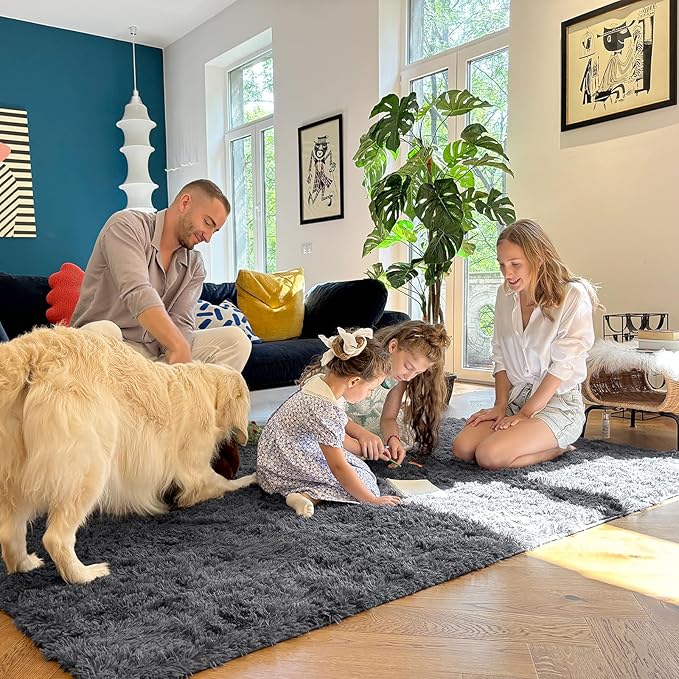 OLANLY 2x5 Machine Washable Runner Rugs for Hallway, Soft Fluffy Shaggy Bedside Rugs for Bedroom, Living Room, Indoor Floor Carpet for Kids Girls and Boys, Nursery Rooms, Home Decor Aesthetic, Grey