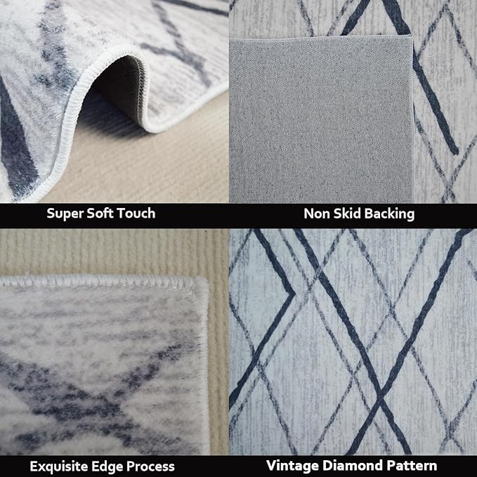 Yancorp Small Area Rug 2'x3'Grey Stripes Washable Rug for Entrance Faux Wool Non-Slip Indoor Door Mat Throw Rug for Bedroom Kitchen Entryway Bathroom
