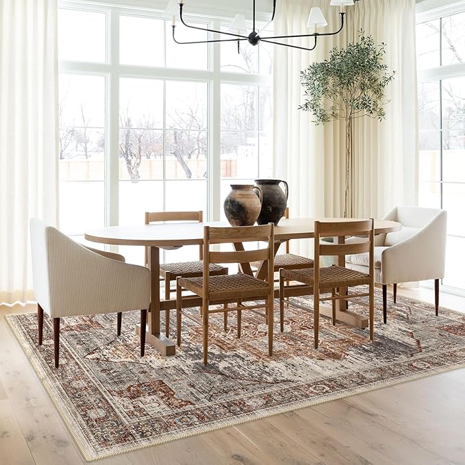 Washable 3x5 Area Rugs - Vintage Area Rug for Living Room Stain Resistant Carpet Low Pile Ultra-Thin Rugs for Bedroom Kitchen entryway with Non Slip Backing Home Decor Small Mat 3X5 Brick