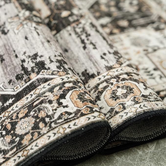 2x6 Hallway Washable Runner Rug - Boho Rugs for Living Room Stain Resistant Carpet Vintage Tribal Rugs for Bedroom Kitchen Non Slip Backing Home Decor Floor Decoration Mat 2X6 Black