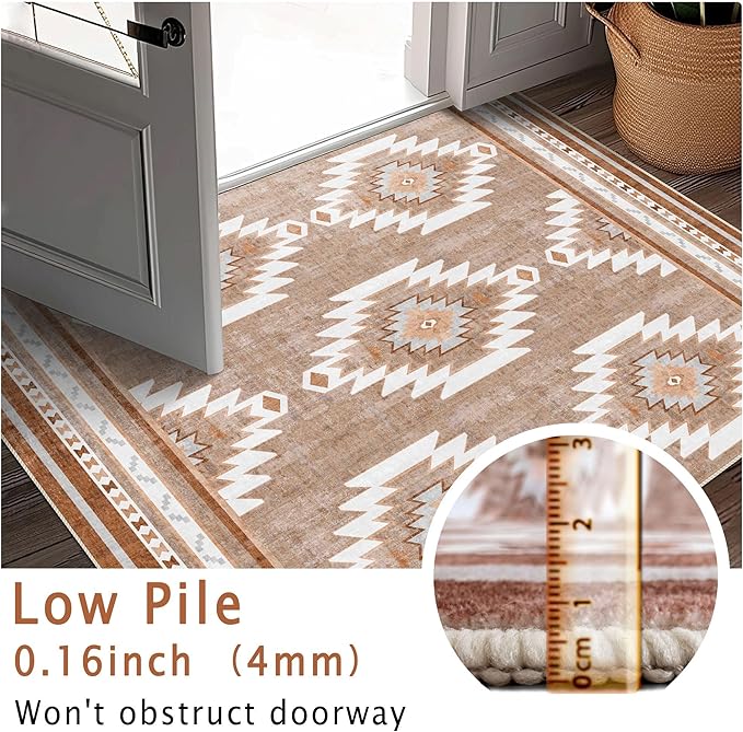 vivorug Washable Rug, Ultra Soft Runner Rug 2x10, Non Slip Floor Carpet, Runners for Hallway Living Room Indoor, Moroccan Western (Camel, 2'x10')