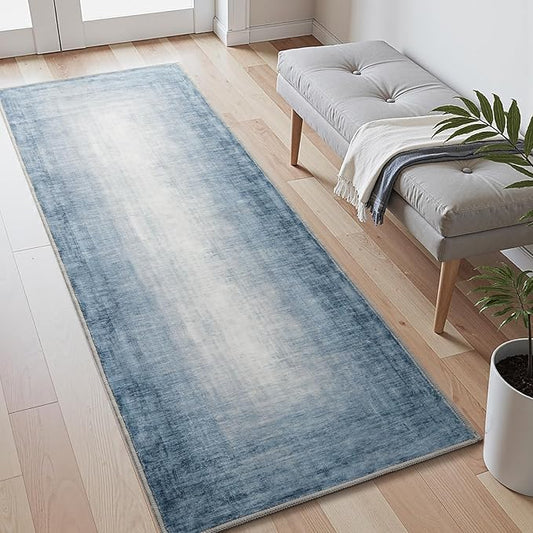 2x6 Runner Rug Machine Washable Non Slip Area Rug Modern Abstract Rug Ultra Soft Floor Runners for Hallways for Entryway Laundry Room Kitchen, Blue
