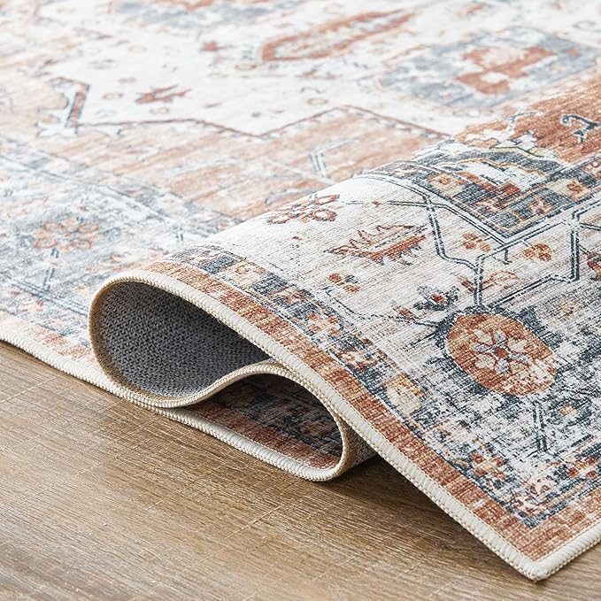 jinchan Hallway Runner Rug 2x10 - Kitchen Machine Washable Vintage Floral Non-Slip with Rubber Backing Ultra-Thin Carpet for Bedroom Laundry Room Living Room (2x10ft,Orange)