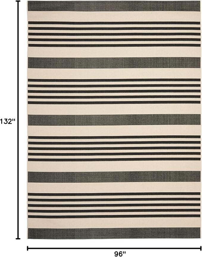 SAFAVIEH Courtyard Collection Area Rug - 8' x 11', Black & Bone, Stripe Design, Non-Shedding & Easy Care, Indoor/Outdoor & Washable-Ideal for Patio, Backyard, Mudroom (CY6062-216)