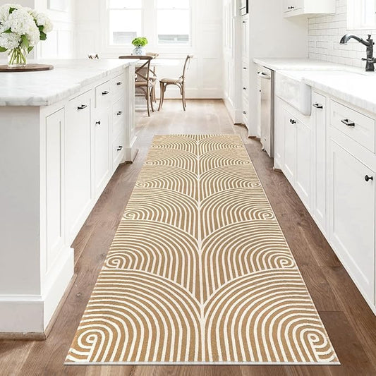 Tiffasea Kitchen Rugs 2.6'x8', Machine Washable Rug Runner Large Laundry Room Rug Extra Long Hallway Rug Cotton Woven Tan Outdoor Carpet Runner for Entryway Doorway Bedroom