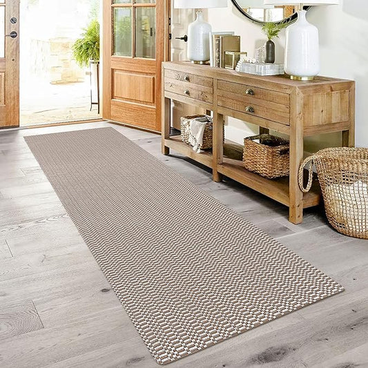KOZYFLY Washable Runner Rug 2x8 ft Hallway Kitchen Runner Rugs with Rubber Backing Bobo Coffee and White Entryway Runner Indoor, Carpet Runners for Hallway Kitchen Entryway Bedroom
