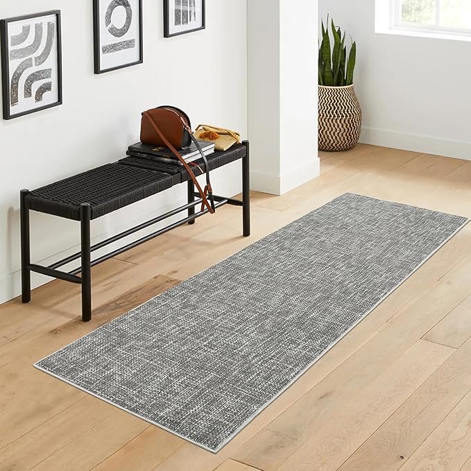 2x6 Runner Rug Washable Kitchen Runner Rug Modern Abstract Runner Mat for Hallway Contemporary Solid Rug Non-Slip Foldable Aesthetic Accent Floor Carpet for Living Room Bedroom, Grey