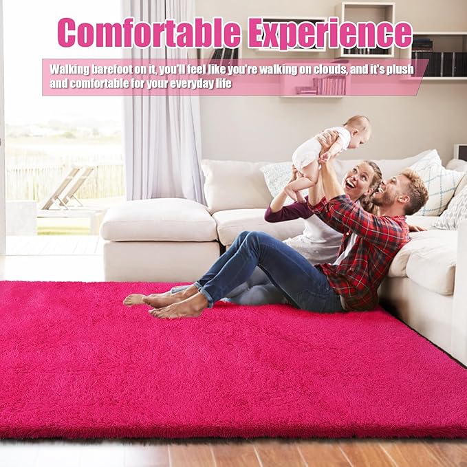 6x9 Fluffy Area Rug for Living Room,Shag Area Rugs for Bedroom,Soft Fuzzy Rug Non-Shedding Indoor Plush Carpet for Kids Bedroom Nursery Dorm Home Decor,Hot Pink