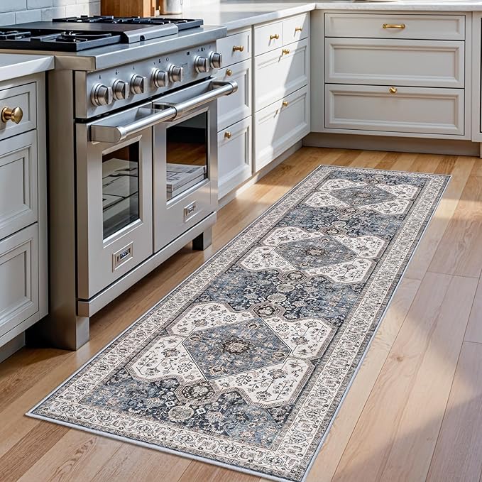 RUUGME Hallway Runner Rug 2x6 - Washable Boho Rugs for Living Room Stain Resistant Carpet Vintage Tribal Rugs for Bedroom Kitchen with Non Slip Backing Decor Floor Decoration Mat 2x6 Navy/Blue