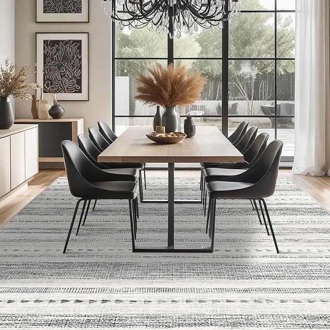 10x14 Large Area Rug: Soft Ultra Thin Machine Washable Farmhouse Area Rugs for Living Room Non-Slip Neutral Modern Geometric Indoor Floor Carpet for Bedroom Under Dinning Table Grey