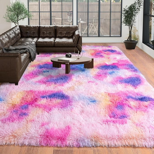 Large Rugs 8x10 Area Rugs for Living Room,Plush Fluffy Carpets for Boy and Girls Room, Modern Soft Shag Rug for Bedroom, Non Slip, Indoor Carpet for Kids Dorms Home Office Decor, Rainbow