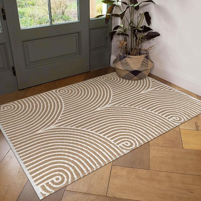 Tiffasea Front Door Mat Entrance Washable Entryway Rug 3'x5' Indoor Door Mat, Cotton Woven Tan Outdoor Porch Rug Reversible Entry Carpet Outside for Patio Bedroom Kitchen