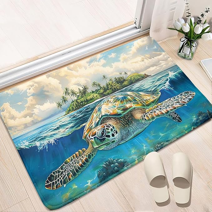 Sea Turtles Rug - Seafloor Turtle Area Rug for Kids 35" L x 23" W Island Ocean Life Turtles Carpet Rugs for Bedroom Living Room Kids Room Decor