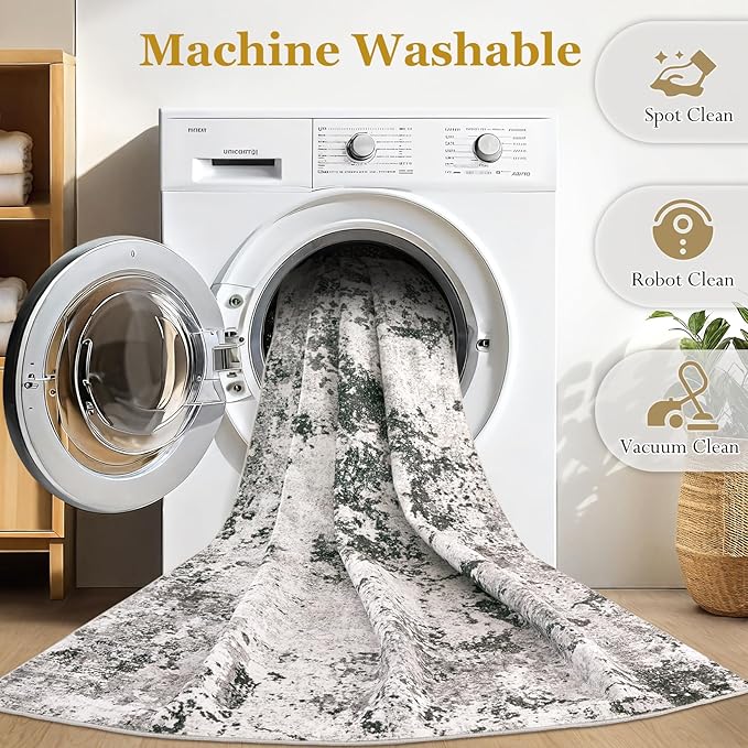 Area Rugs for Living Room: 5x7 Abstract Washable Rug Large Soft Stain Resistant Non-Slip Backing for Bedroom Dining Room Indoor Home Office Carpet for Kids Pet Friendly Families - Dark Grey