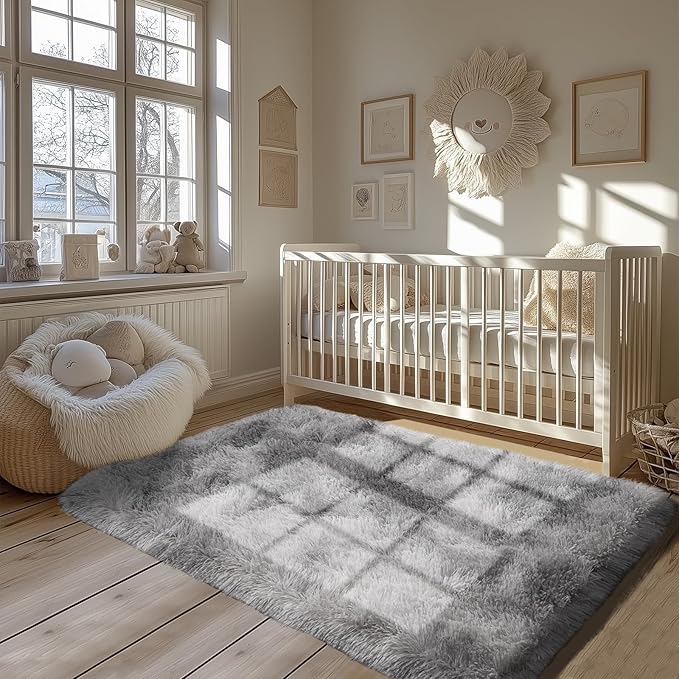 Zentavio Area Rugs for Living Room Small Carpet for Bedroom 3x5 Bedside Washable Soft Fluffy Shag Aesthetic Plush High Pile Throw Rug for Nursery Kids Room Dorm Room