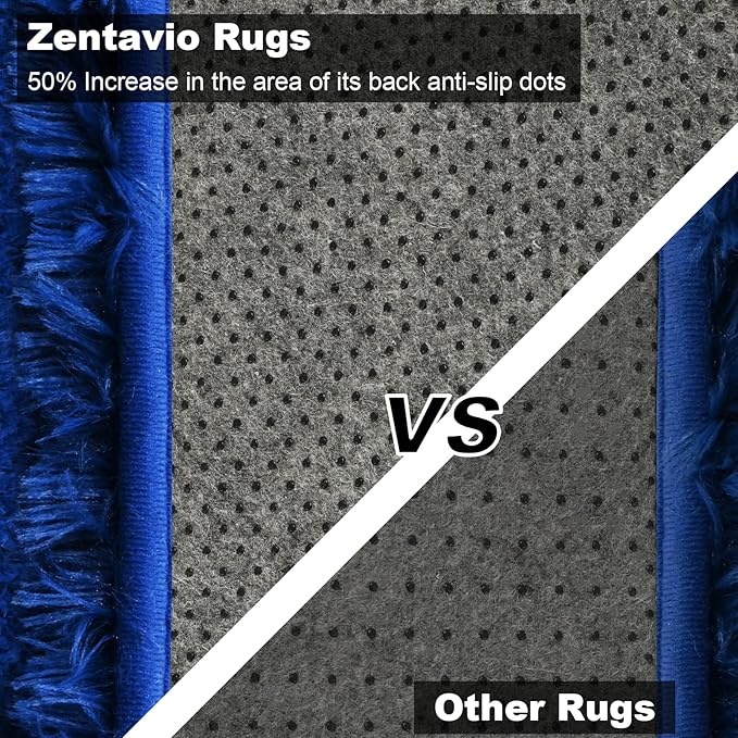Zentavio Bedside Rugs for Boys Room 2x6 Runner Rugs for Hallway Bedroom Non Slip Fluffy Soft Shaggy Carpet for Kids Home Decor Aesthetic Dorm Nursery Navy Blue