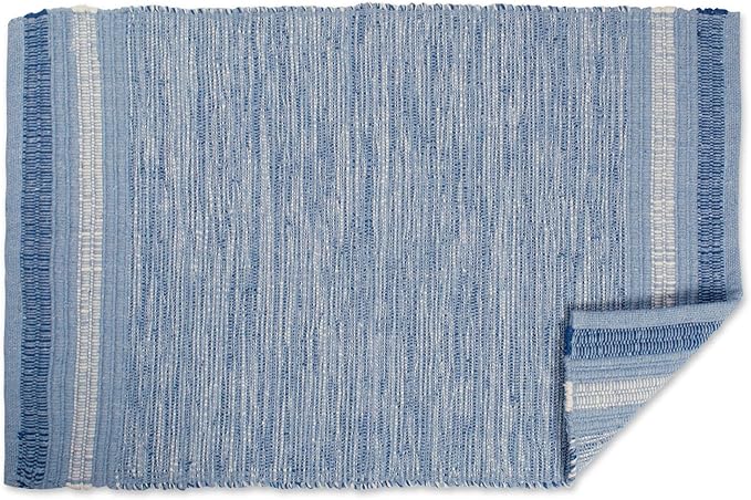 DII Variegated Recycled Yarn Modern Edge Stripe, 2x3', Blue (Pack of 4)