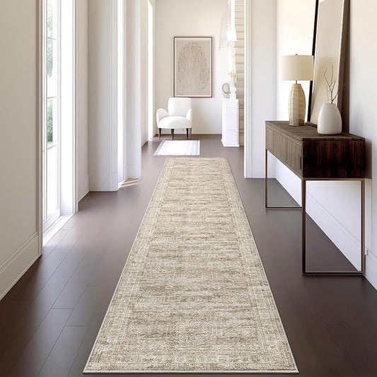 Runner Rug 2'x10' Washable Non-Slip Runner Rugs for Kitchen Bathroom Laundry Room Brown Vintage Floor Carpet Runners for Hallway Entryway