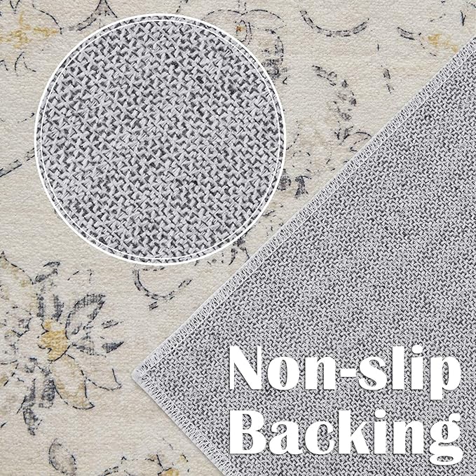 jinchan Hallway Runner Rug 2x8 Machine Washable Runner Rug with Rubber Backing Vintage Floral Non-Slip Ultra-Thin Low Pile Carpet for Kitchen Laundry Entryway Living Room Farmhouse (2x8ft,Grey)