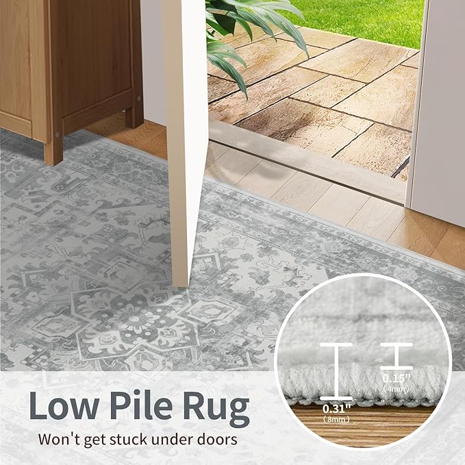 2x5 Hallway Runner Rug, Non Slip Boho Runner Rugs for Hallway, Kitchen, Entrance, Bathroom, Laundry Room, Soft Ultra-Thin Entryway Carpet, Throw Low Pile Retro Imitation Wool Carpet, Grey