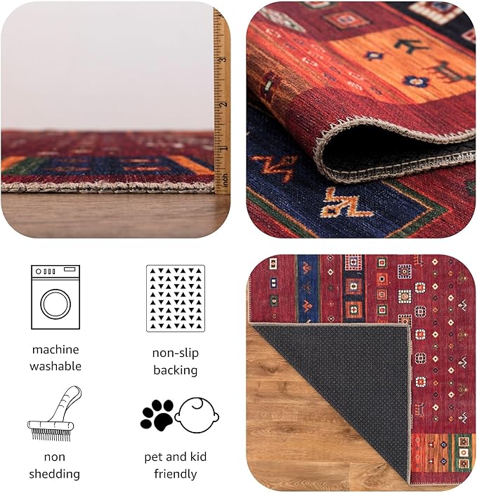 Keen Home Design 2x10 Rug - Machine Washable Runner Rug with Non-Slip Backing, Ideal for Hallway, Entryway, Kitchen, Laundry Room - Vintage, Easy Clean, Durable, Low Pile Rug - (2'6" x 10')