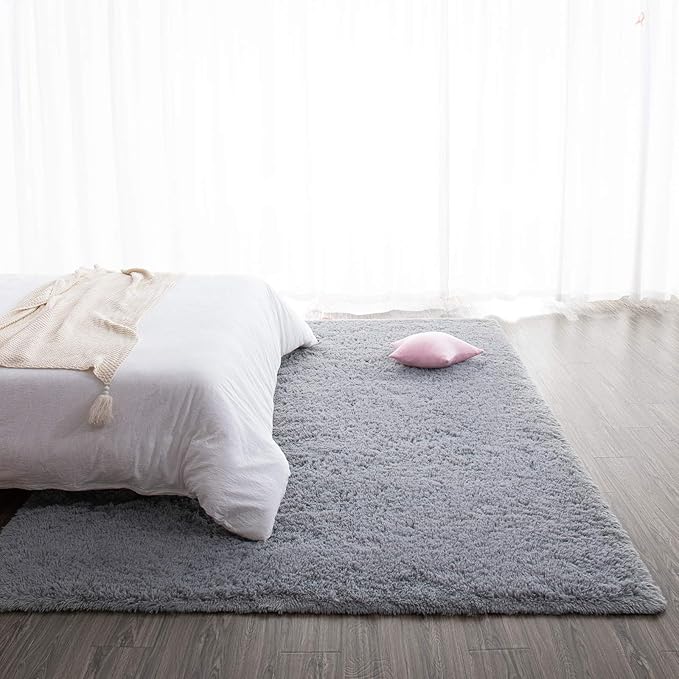 TWINNIS Super Soft Shaggy Rugs Fluffy Carpets, 8x10 Feet, Indoor Modern Plush Area Rugs for Living Room Bedroom Kids Room Nursery Home Decor, Upgrade Anti-Skid Rectangular Fuzzy Rug, Grey