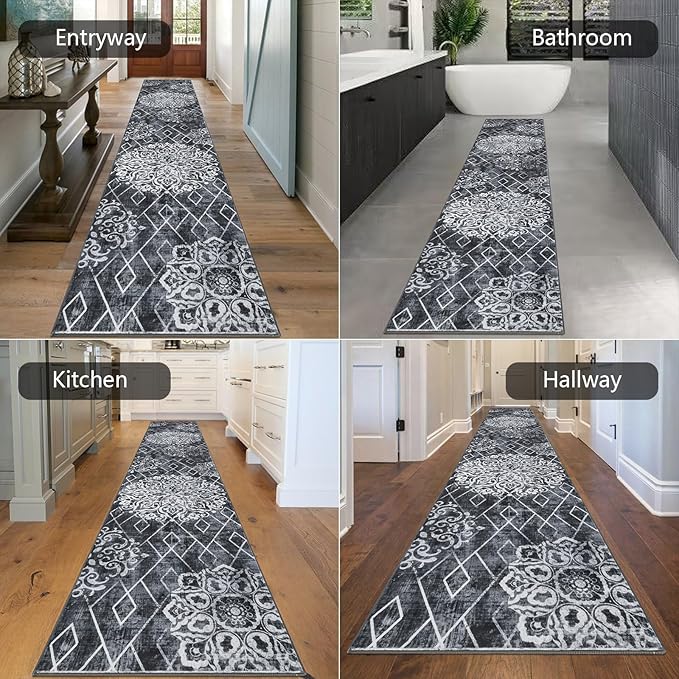 HEBE Hallway Runner Rug 2'8''x14' Washable Vintage Distressed Area Rugs Non Slip Laundry Rug Runner Boho Floor Carpet Runners for Hallways Entryway Laundry Room Kitchen Bathroom