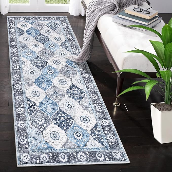 HEBE Hallway Runner Rug 2'x5' Washable Vintage Distressed Area Rugs Non Slip Laundry Rug Runner Boho Floor Carpet Runners for Hallways Entryway Laundry Room Kitchen Bathroom