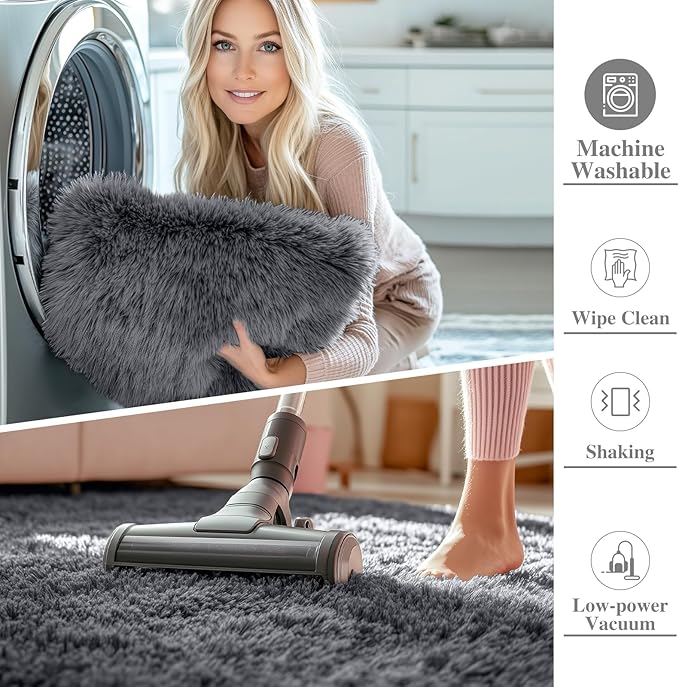 OLANLY 2x5 Machine Washable Runner Rugs for Hallway, Soft Fluffy Shaggy Bedside Rugs for Bedroom, Living Room, Indoor Floor Carpet for Kids Girls and Boys, Nursery Rooms, Home Decor Aesthetic, Grey