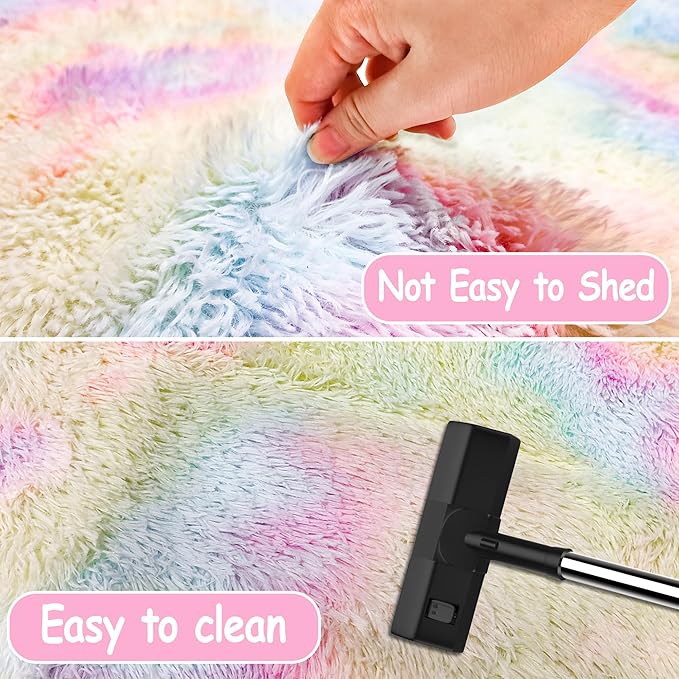 2x3 Small Area Rug Unicorn Rainbow Rugs for Girls Bedroom Soft Fluffy Shag Fuzzy Pink Carpet Princess Rug for Girls Kids Toddler Room Nursery Home Decor Throw Rugs Indoor Inside Front Mat