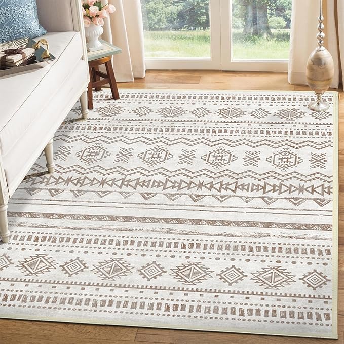 Washable Area Rugs 5'x7' Living Room, Non Slip Boho Vintage Low Pile Large Rugs for Living Room Stain Resistant for TribalBedroom, Farmhouse, Dining Room, Kids Playroom