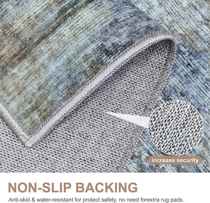Bavni Washable Rug, Soft Abstract Rugs Non-Slip, Thin Foldable 6x9 Rug, Modern Stain Resistant Area Rug for Living Room, Kitchen, Bedroom, Blue/Light Grey