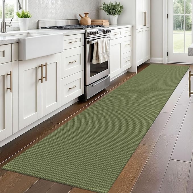 Braided Runner Rug 2x10 Ft Washable Runners for Hallways Non Slip Rubber Backed Kitchen Runners Cotton Long Entryway Runner Indoor, Woven Carpet for Hall Kitchen Entryway, Green