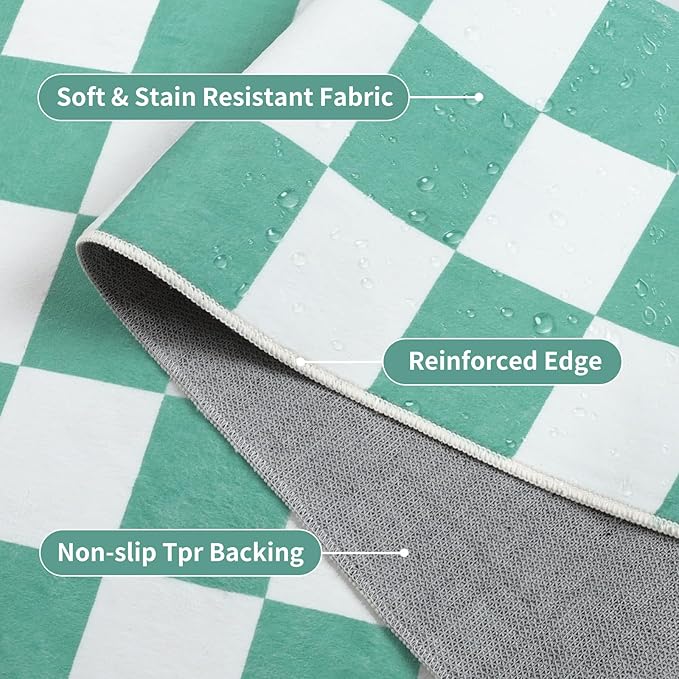 Terrug Green and White Checkered Rug for Living Room Bedroom, 5x7 Soft Washable Area Rug with Non Slip, Low Pile Stain Resistance Carpet for Kids Room Entryway Kitchen Dorm