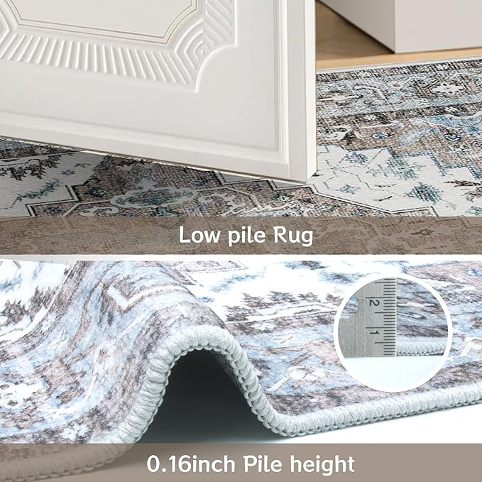 Washable Rug 3x5 Non-Slip Vintage Retro Rugs Low Pile Lightweight Print Carpet Indoor Entryway Door Mat Throw Rug for Living Room, Bedroom, Dining Room (Beige & Taupe)