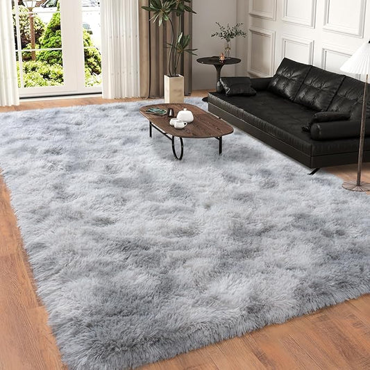 6x9 for Living Room Rugs, Tie-Dyed Plush Thick Carpets for Boy and Girls Room, Modern Soft Shag Area Rugs for Bedroom, Non Slip, Large Indoor Carpet for Nursery Dorms Home Decor Aesthetic, GREY