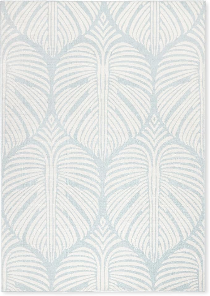 Tommy Bahama Lanai Palm Leaves Indoor Outdoor Area Rug, Leaf Tropical Design, UV Fade Resistant, Blue/Ivory, 3'11"x5'2"