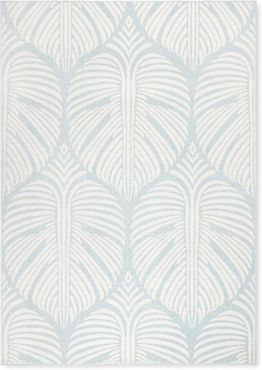 Tommy Bahama Lanai Palm Leaves Indoor Outdoor Area Rug, Leaf Tropical Design, UV Fade Resistant, Blue/Ivory, 6'6"x9'2"