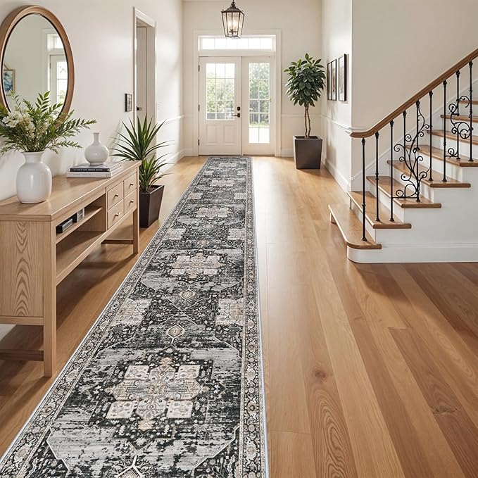 RUUGME Washable Hallway Runner 3x20 - Long Entryway Runner Rugs for Hallway Stain Resistant Carpet for Bedroom Kitchen with Non Slip Backing Home Decor Floor Decoration Mat 3x20 Black